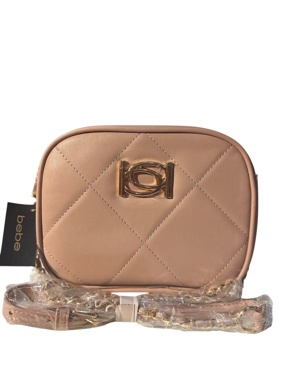 bebe Mauve Quilted Crossbody Bag Gold Hardware